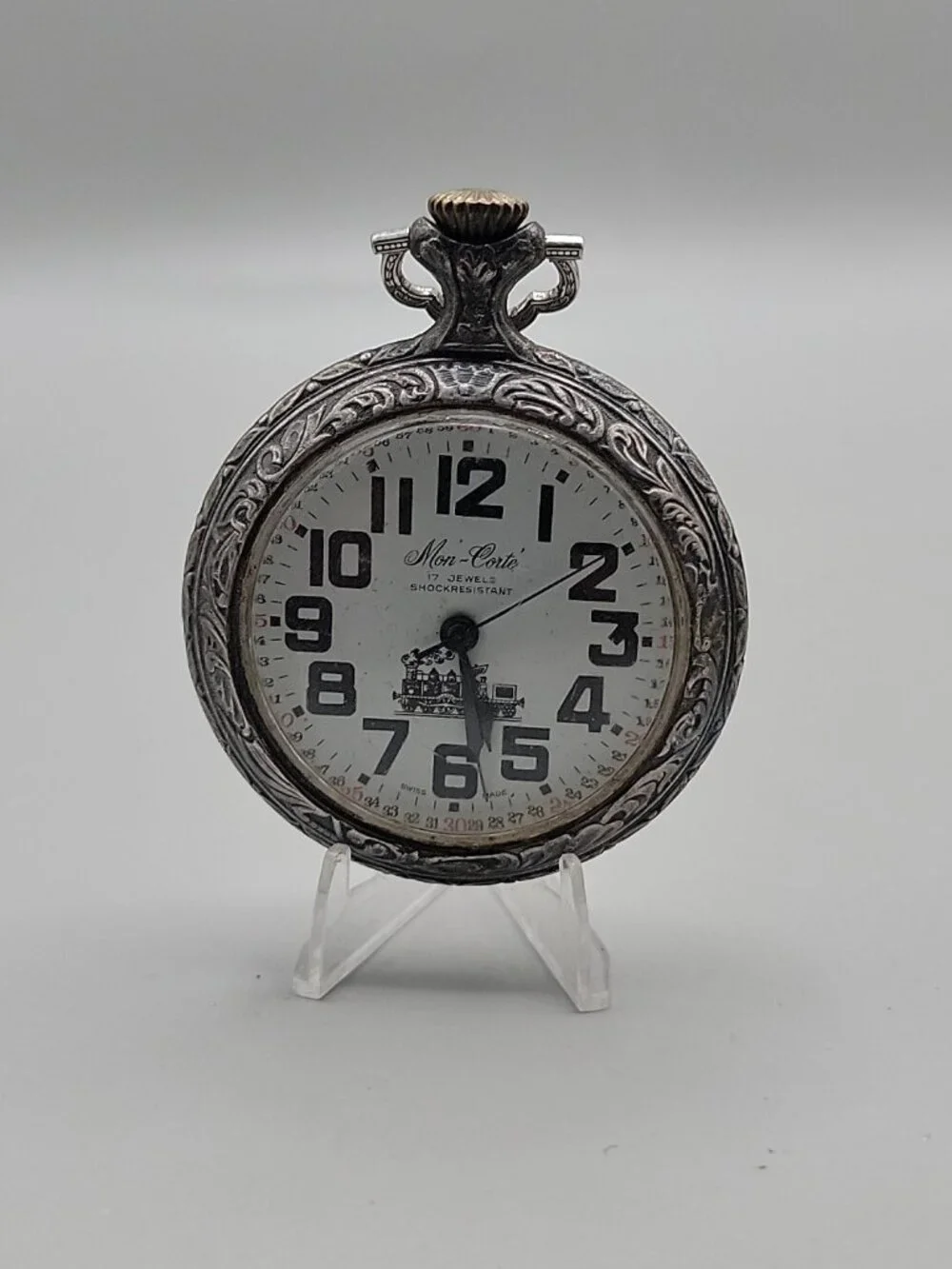 Swiss Railroad Grade Wind Pocket Watch Mon-Corte By EVASO SA 17j Antique